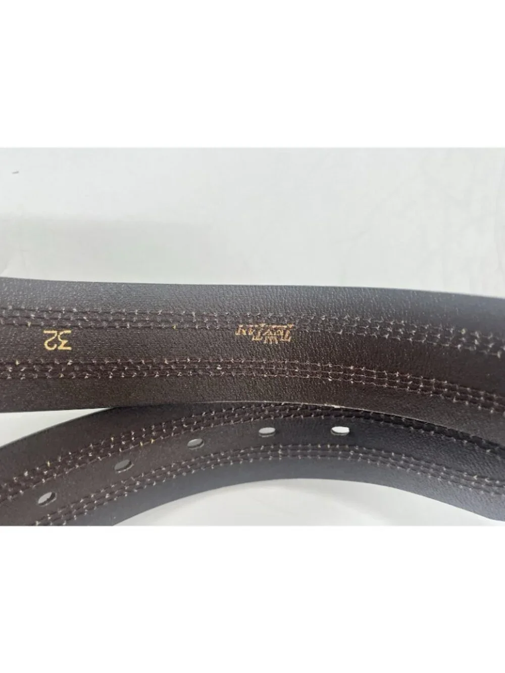 Vtg Tex Tan Bonded Leather Belt Black Contrast Stitch Silver Buckle Sz 32